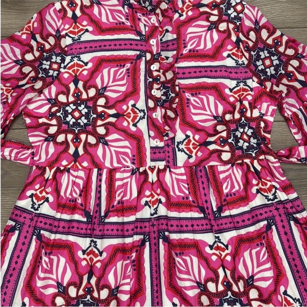 Pink Patterned Short-Sleeve Ruffled Dress - Picture 8 of 16
